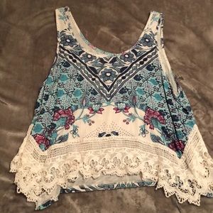 Blue and White Print Tank Top